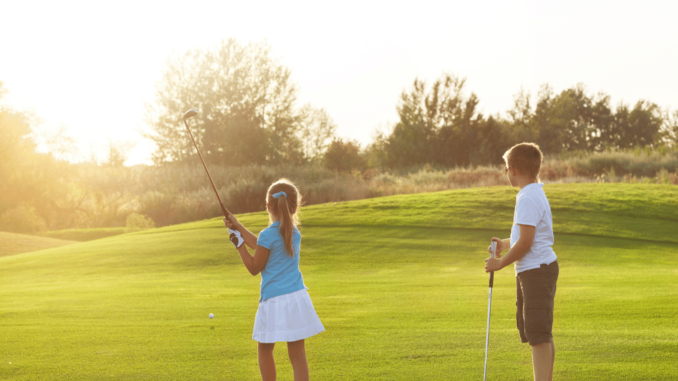 children playing golf